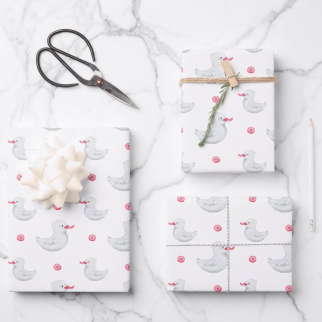 It's a Girl: Cute Duck Pattern  Wrapping Paper Sheet (Front)