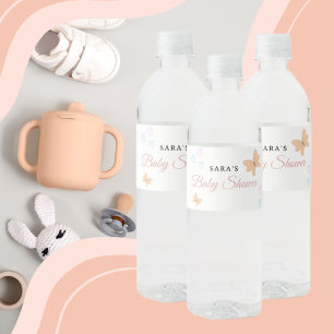 It's a Girl Cute handdraw butterflies Baby Shower  Water Bottle Label
