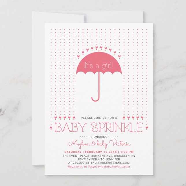 It's a girl | Cute Hearts & Umbrella Baby Sprinkle Invitation (Front)