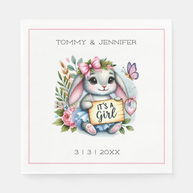 It's a Girl Cute Little Bunny Baby Shower Napkin (Front)