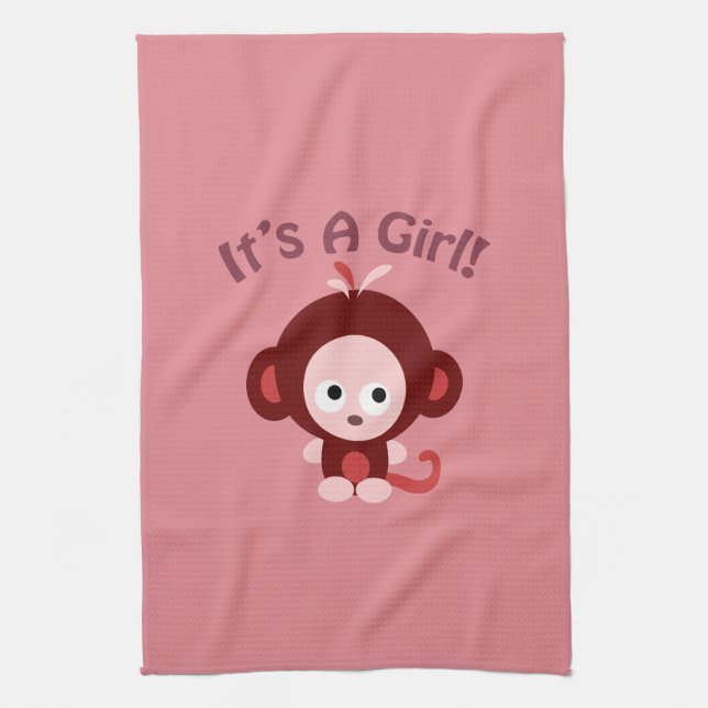 It's a girl! Cute Monkey Tea Towel (Vertical)