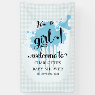 It's a Girl Cute Pastel Blue Gingham Baby Shower Banner