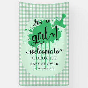 It's a Girl Cute Pastel Green Gingham Baby Shower Banner