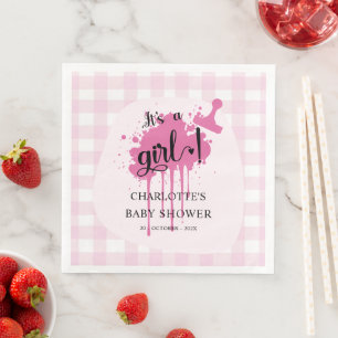 It's a Girl Cute Pastel Pink Gingham Baby Shower Napkin