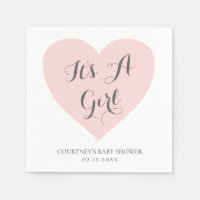 Its A Girl Cute Pastel Pink Heart Baby Shower