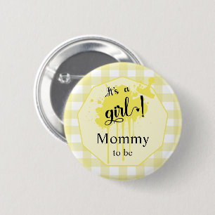 It's a Girl Cute Pastel Yellow Gingham Mummy-to-be 6 Cm Round Badge