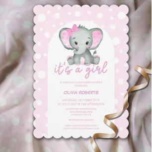 It's a Girl Cute Pink Elephant Baby Shower Invitation