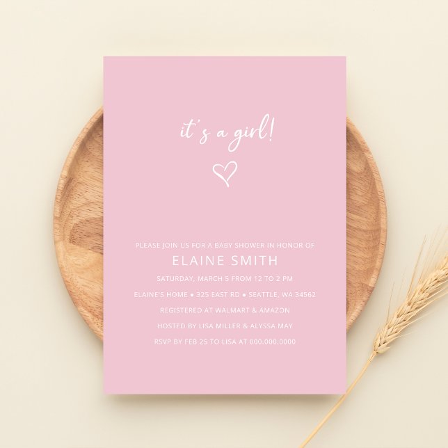 Its a Girl Cute Pink Modern Girl Baby Shower Invitation (Creator Uploaded)