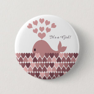 It's a Girl! Cute Pink Whale 6 Cm Round Badge