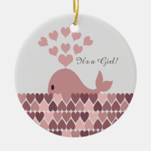 It's a Girl! Cute Pink Whale Ceramic Ornament