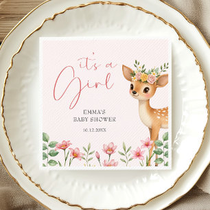 It's A Girl Cute Woodland Deer Baby Girl Shower Napkin