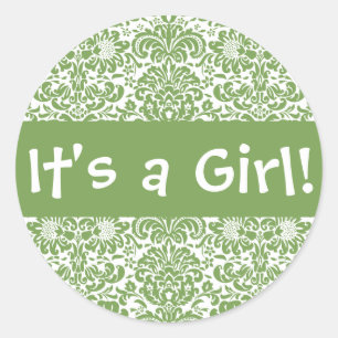 It's a Girl! Damask Envelope Sticker Seal