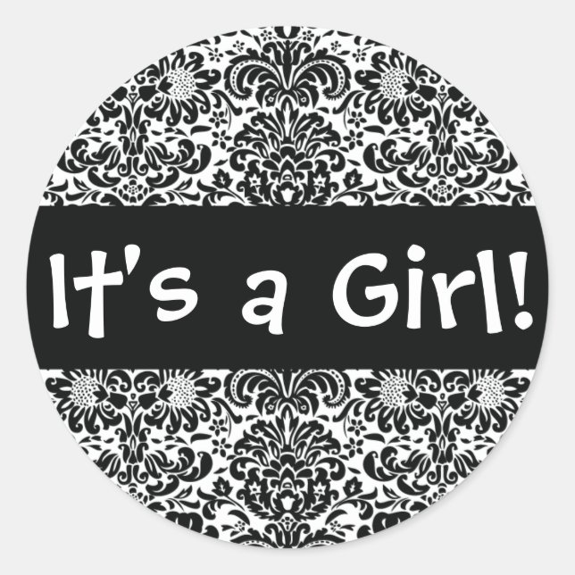 It's a Girl! Damask Envelope Sticker Seal (Front)