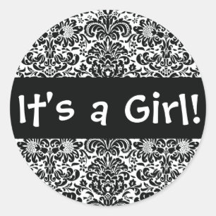 It's a Girl! Damask Envelope Sticker Seal