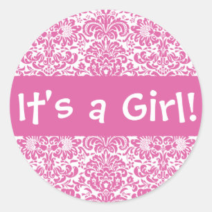 It's a Girl! Damask Envelope Sticker Seal