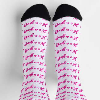 It's a Girl! Dark Pink Script Baby Gender Reveal Socks