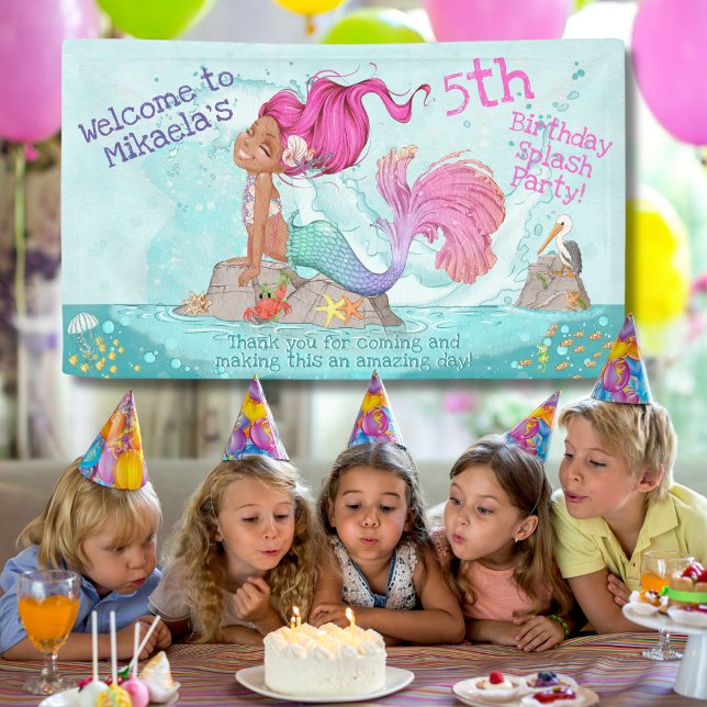 Its a Girl Dark Skin Pink Mermaid Baby Shower Banner (Creator Uploaded)