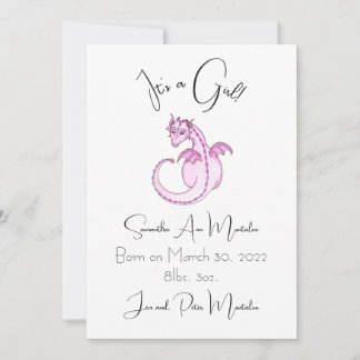It's a girl!!  Dragon birth announcement. Announcement