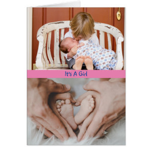 It's A Girl Dual Photo Custom Text Birth Announce