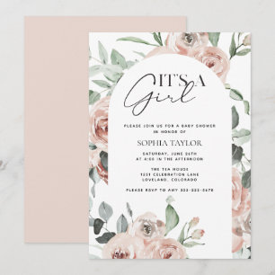 It's a Girl Dusty Pink Floral Girl Baby Shower Invitation