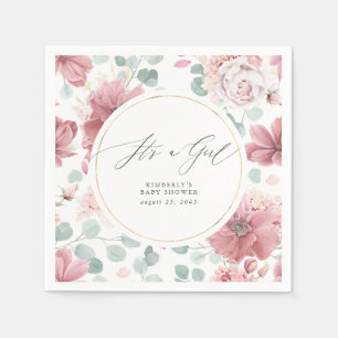 It's A Girl Dusty Rose Floral Cute Baby Shower Napkin