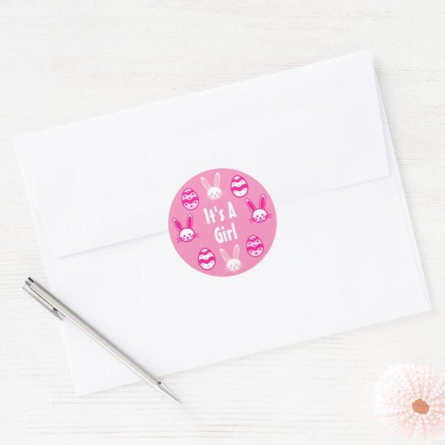 It's a Girl Easter Classic Round Sticker (Envelope)