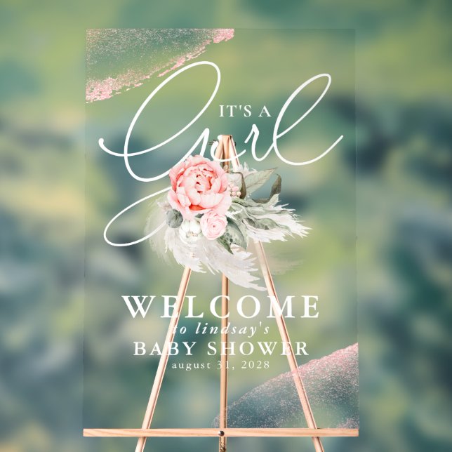 It's a Girl Elegant Floral Baby Shower Welcome Acrylic Sign (Neutral)