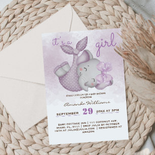 It's a girl elephant baby girl shower invitation