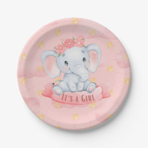 its a girl elephant baby shower party paper plate