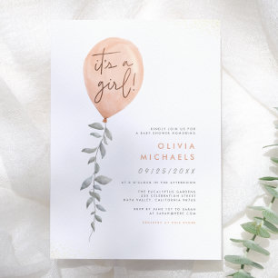 Its A Girl Eucalyptus Greenery Balloon Baby Shower Invitation