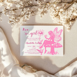 It's a Girl! Fairy Mushroom and Flower Baby Shower Invitation