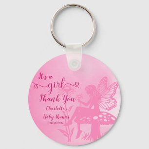It's a Girl! Fairy Mushroom and Flower Baby Shower Key Ring
