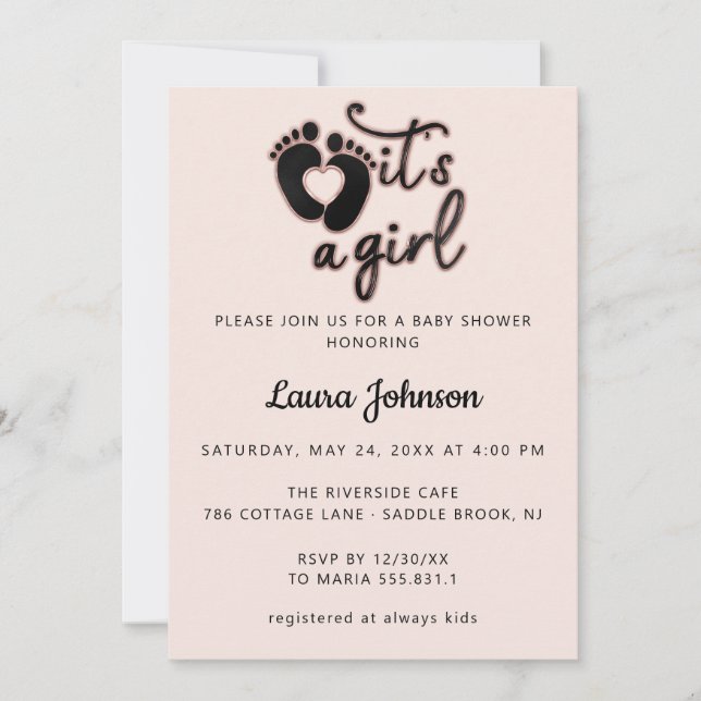  It's A Girl Feet Photo New Baby Shower Rose Feet Invitation (Front)