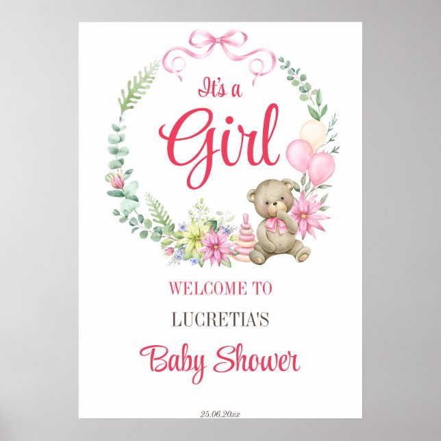 It's a girl floral arch baby shower welcome sign (Front)
