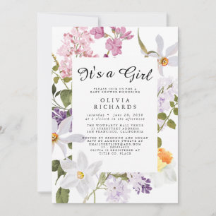 It's A Girl Floral Baby Shower Invitation
