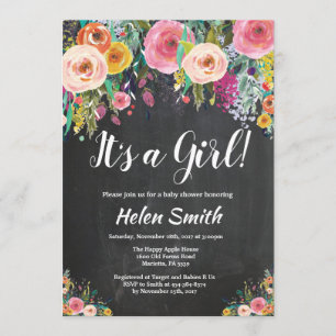 It's A Girl Floral Baby Shower Invitation