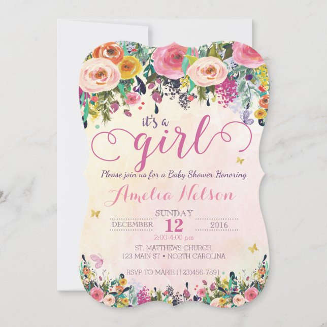It's A Girl Floral Garden Baby Shower Invitation (Front)