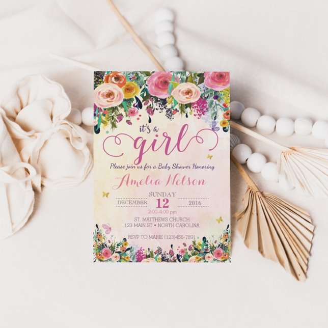 It's A Girl Floral Garden Baby Shower Invitation (Creator Uploaded)