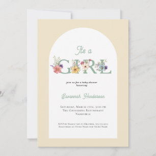 It's a Girl Floral Soft Yellow Baby Shower Invitation