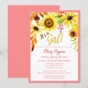 It's a Girl Floral Sunflower Garden Baby Shower Invitation