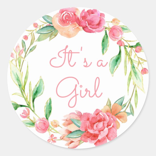 It's a Girl Floral Wreath Envelope Seal (Front)