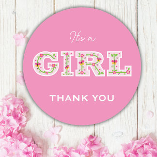 it's a girl, flowers and butterflies baby shower classic round sticker