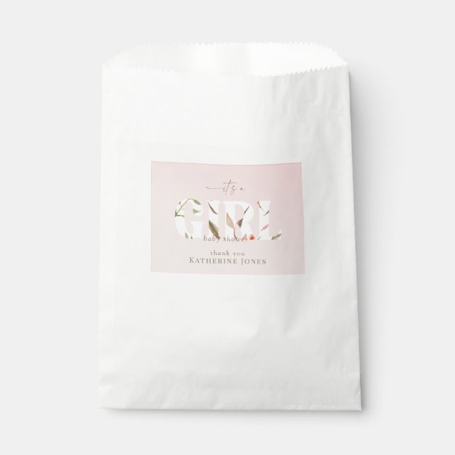 It's a Girl Foliage Blush Baby Shower Favour Bag (Front)