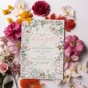 It's a Girl Forest Animals Floral Baby Shower Invitation