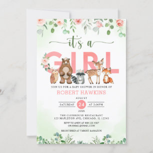 It's A Girl Forest Woodland Animals baby shower Invitation