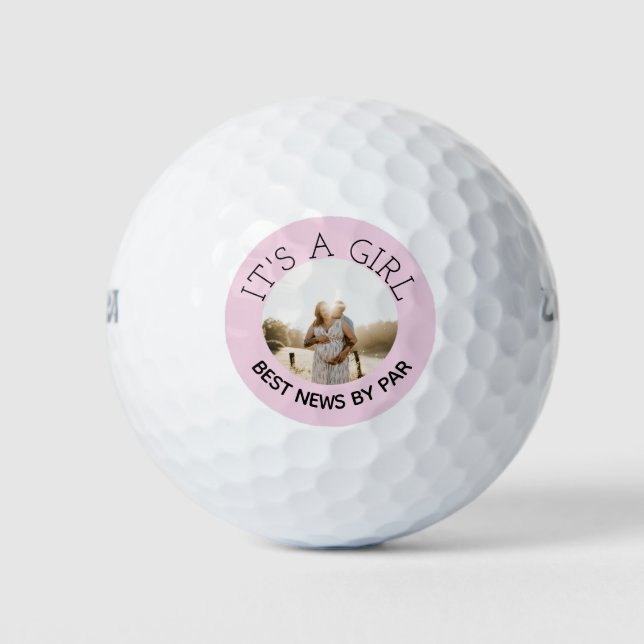 Its a girl Gender reveal photo personalised Golf Balls (Front)