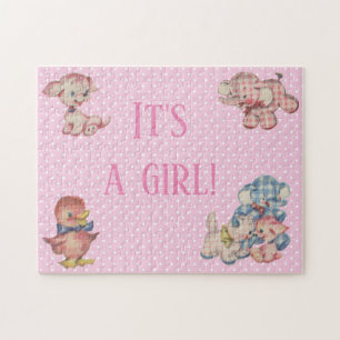 It's a Girl Gender Reveal Surprise Pink Jigsaw Puzzle