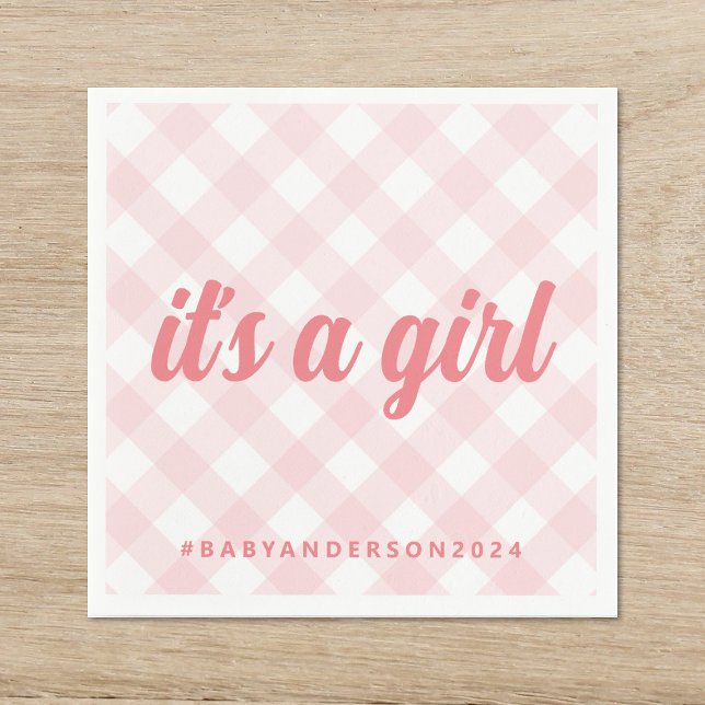 It's a Girl Gingham Baby Shower Napkin (Creator Uploaded)