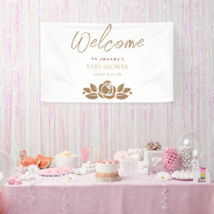 Its A Girl Gold White Floral Baby Shower Banner