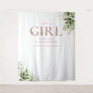 Its A Girl Greenery Pink Baby Shower Photo Prop Tapestry